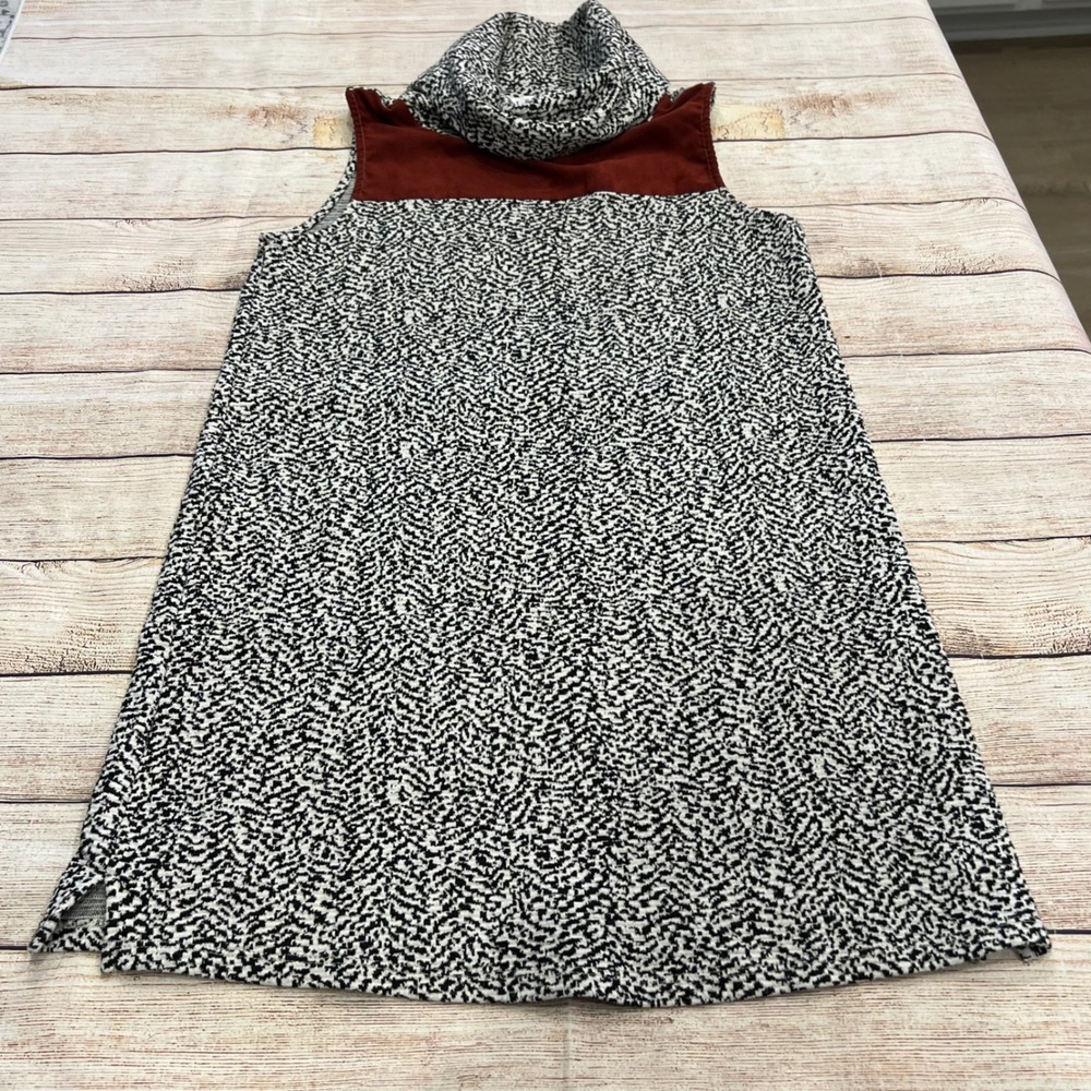 THML Women Black White Textured Knit Cowl Neck Dress Suede Yoke FTM387 Small